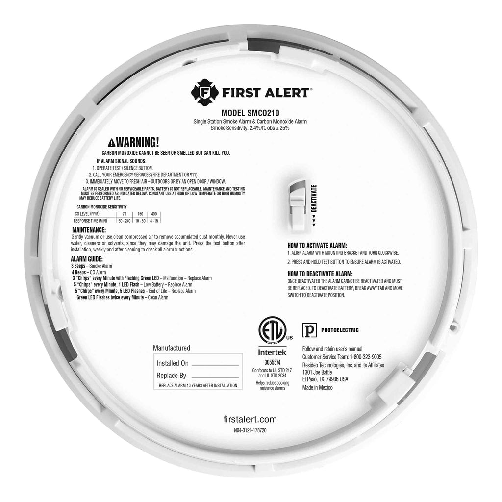 BRK Electronics Smoke & CO Alarm, Slim-Profile Design SMC0210